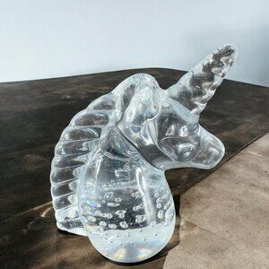Vintage Clear Glass Unicorn Horse With Small Bubbles Glass Figurine Paperweight